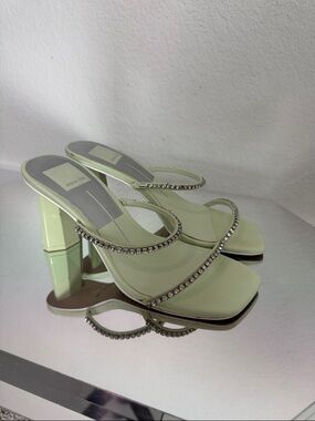 Dolce Vita Pale Green Crystal-Strap Block Heel Sandals